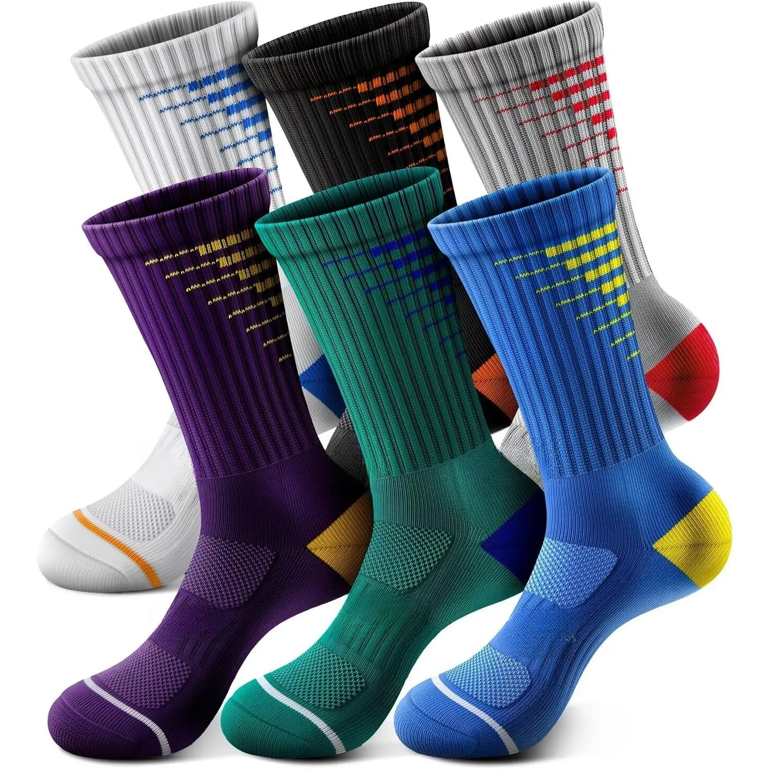 ST-09  Boys Socks Cushioned Athletic Crew Socks Compression Arch Support Seamless Toe for Basketball Soccer Hiking Sports