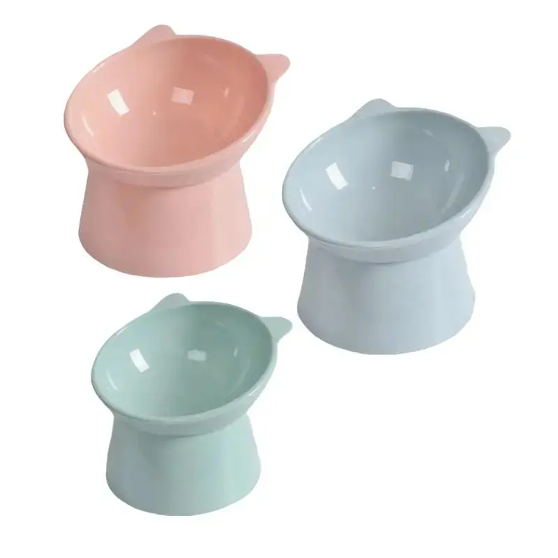 Elevated Tilted Cat&Dog Bowl, Non-Slip Pet Bowl with Detachable Stand Neck-Protecting Slanted Design, Anti-Choke & Anti-Spill, Food-Grade Safe & Durable, Ideal for Cats, Dogs, Kittens, Puppies, Indoor, Outdoor & Travel Use Anti-Tip DesignPlastic Bowl