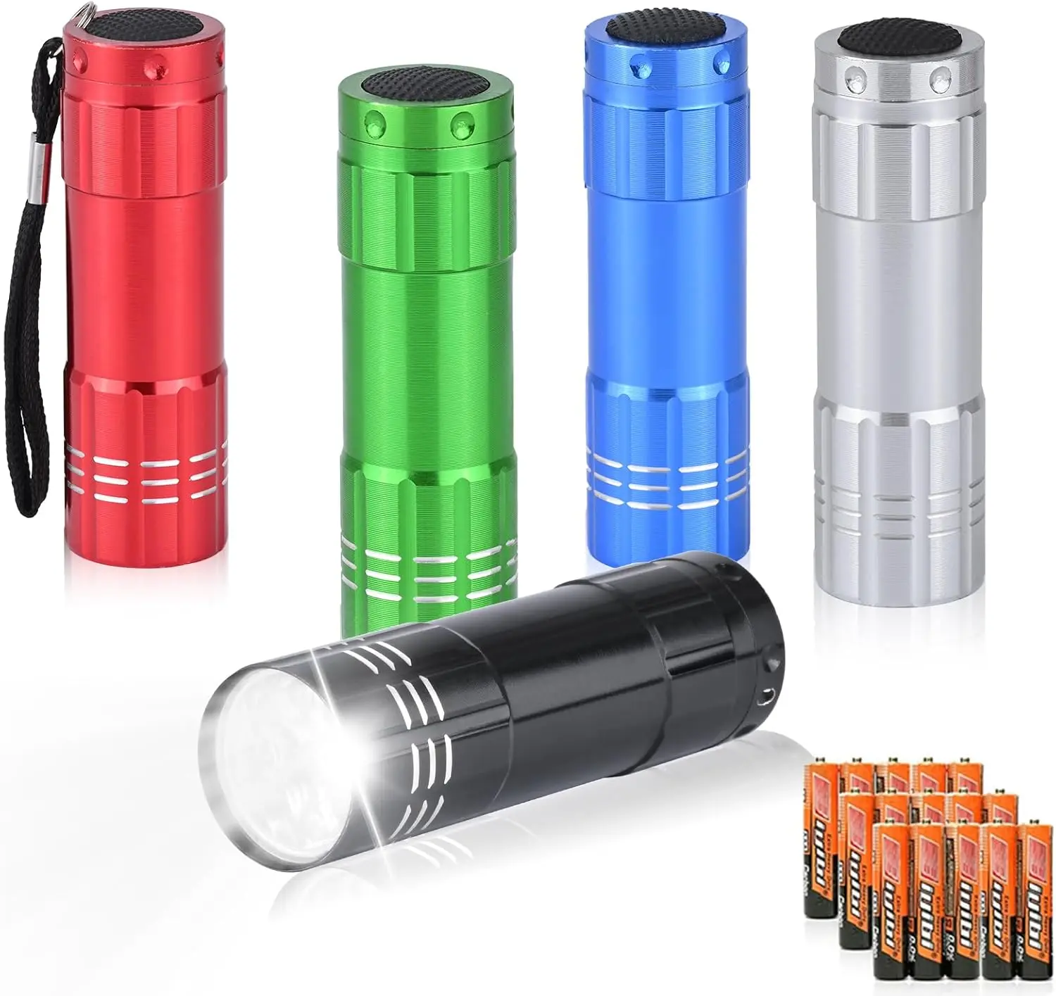 5 Pack of Flashlights 9 LED Mini  Flashlight Bulk with Lanyard 15 AAA  Included Assorted Colors Handheld Flashlights for Hurricane Supplies Camping, Night Reading, Cycling