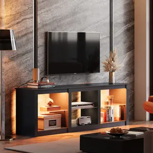 WLIVE TV Stand for 55/65/75 Inch TV, Modern Entertainment Center with LED Lights & Adjustable Glass Shelves, Sturdy Media Console for Living Room, Bedroom,Gaming