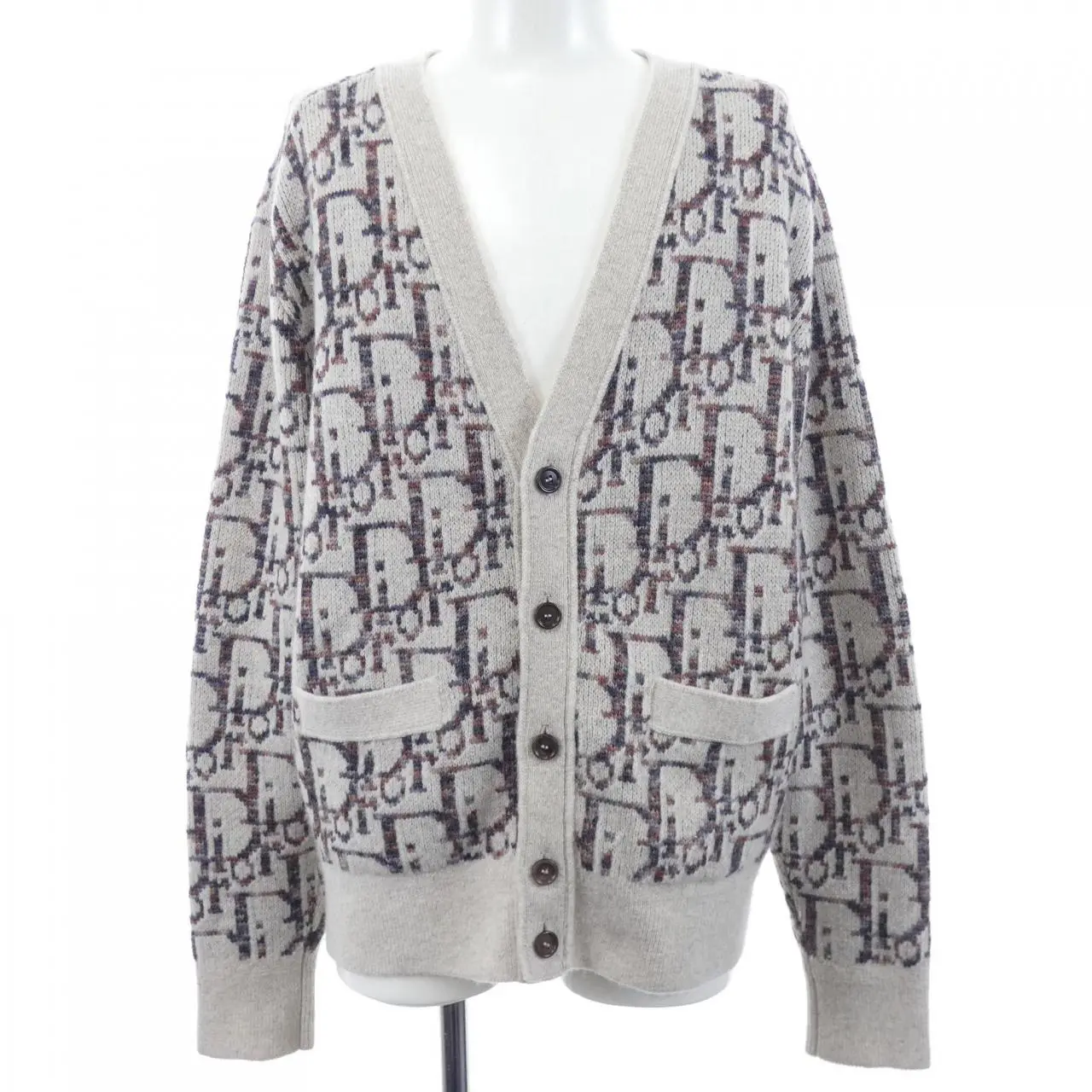 Pre-owned Dior Wool Small Leather Goods Oblique Knit Cardigan