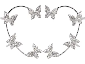 Unisex Non-Piercing Butterfly Rhinestone Ear Cuffs - Metal Coated, Round Smooth Design, Non-Obtrusive Rhinestone Accents, Gift Option for Women