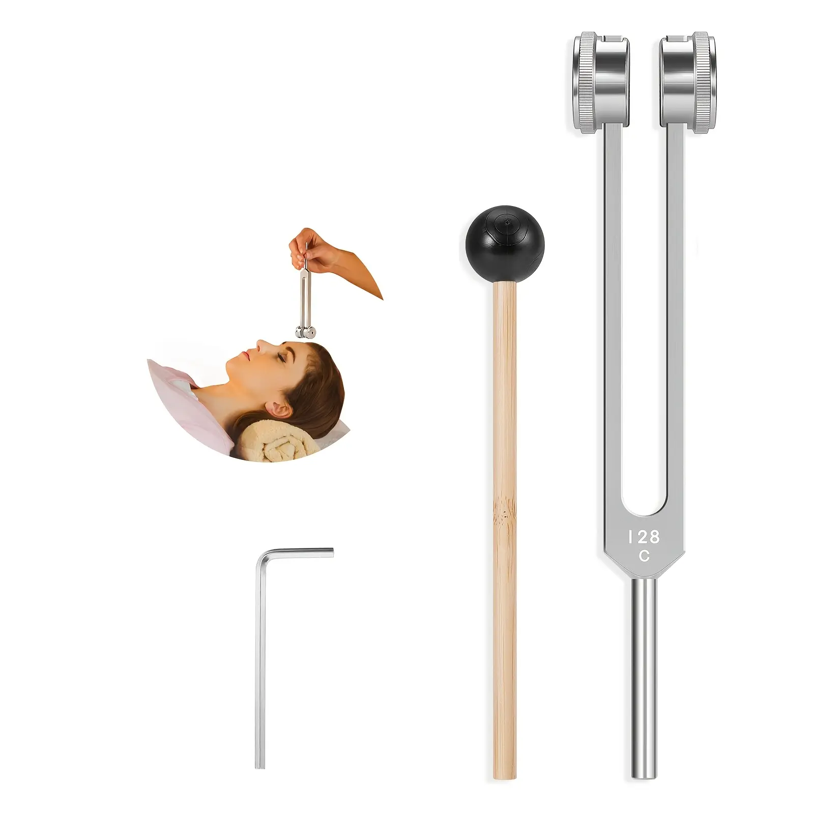 128Hz Resonance Tuning Fork Set with Reflex Mallet, Aluminum Alloy Sensory Activator, Durable Portable Non-Magnetic Travel Tool for Chakra Healing, Sound Therapy, Great Gift Choice (Percussion Instrument Accessory, Toys & Hobbies)