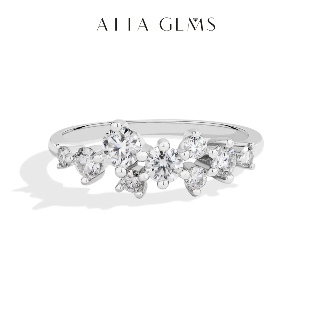 ATTAGEMS D Color Lab-Created Moissanite Ring - 925 Sterling Silver, Casual Design, Diamond Alternative with Brilliance, Anniversary Ring Gift for Women, Unisex Versatile R304, Moissanite Rings