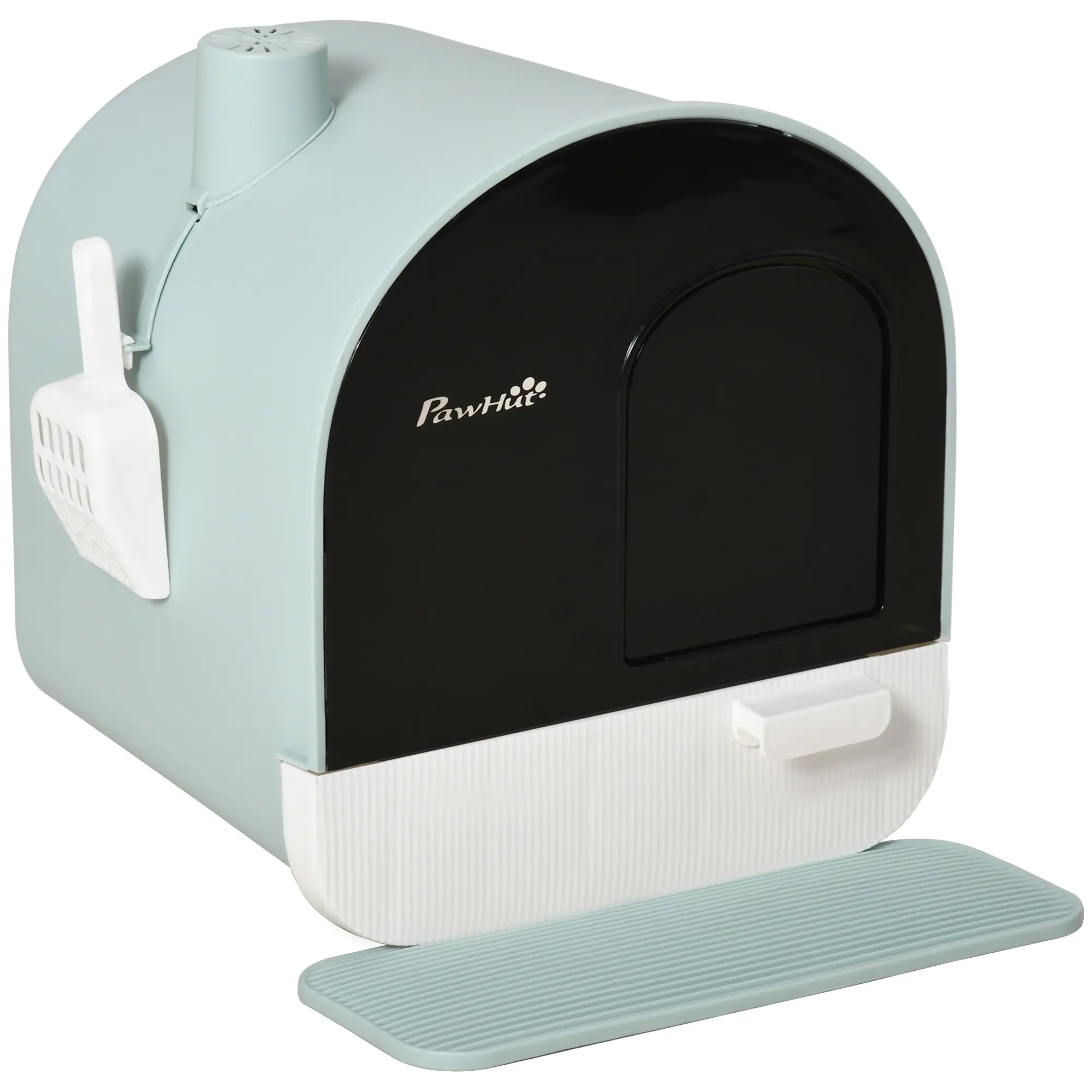 PawHut Cat Litter Box with Lid, Covered Litter Box for Indoor Cats with Tray, Scoop, Filter, 17" x 17" x 18.5", Light Gray