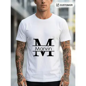 Personalized Custom Name T-Shirt Men Short Sleeve Crew Neck Soft Tee Split Letter Monogram Print Casual Summer Tops Customizable Initial Graphic Apparel Boyfriend Gift Matching Couples Everyday Street