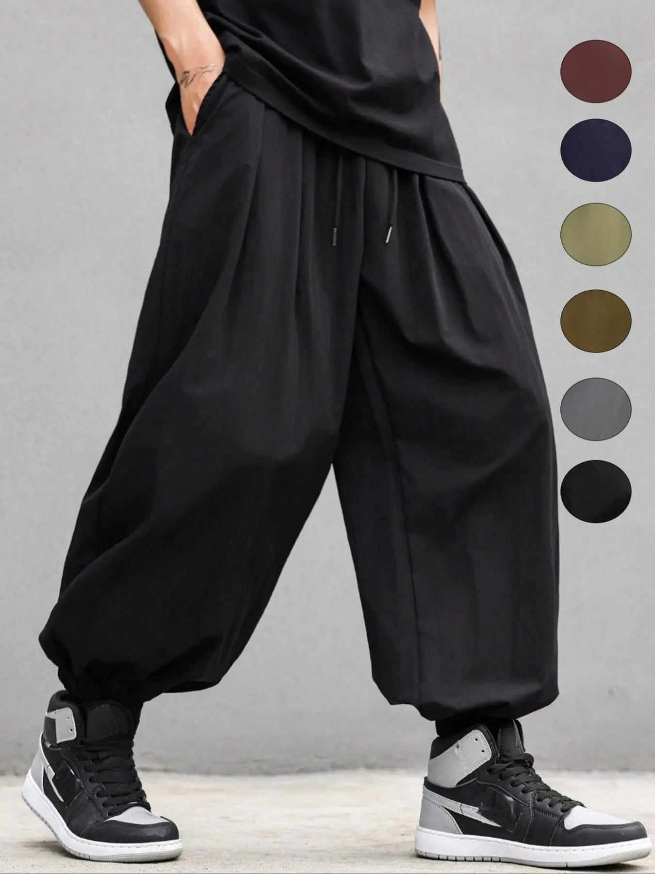 Men's Plain Casual Solid Drawstring Waist Pants, Loose Oversized Casual Comfy Breathable Pocket Jogger Pants for Spring & Fall, Fashion Men's Bottoms for Daily Wear