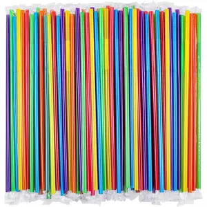 300 count [Individually Wrapped] Colorful Flexible Plastic Straws, Disposable Bendy Straws, (9.45" Long and 0.23'' Diameter),
