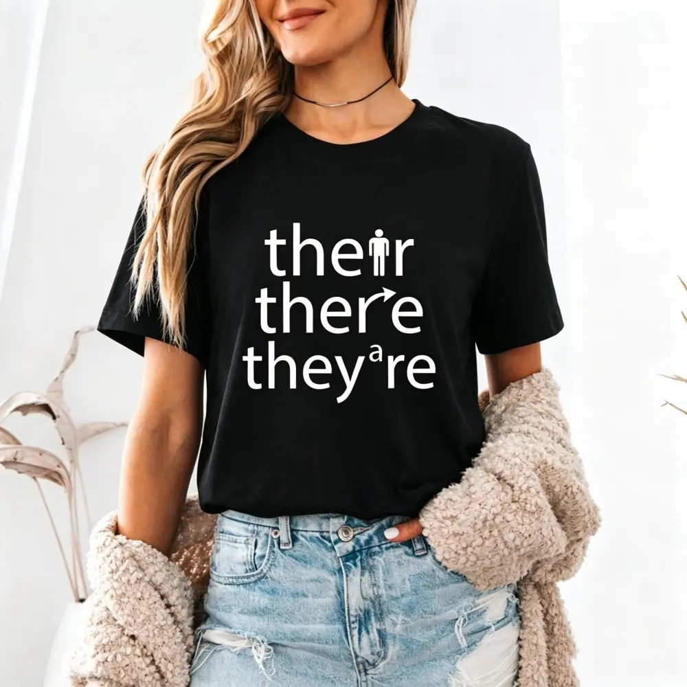Their There They're T-Shirt, Grammar Meme Graphic Tee, English Teacher Aesthetic Shirt, Unisex Casual Top