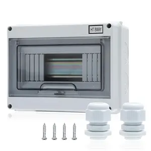 8 Way Distribution Protection Box,ABS/PC Alloy Plastic Transparent Cover Circuit Breaker Box IP66 Waterproof Distribution Box with DIN Rail and Waterproof Connector