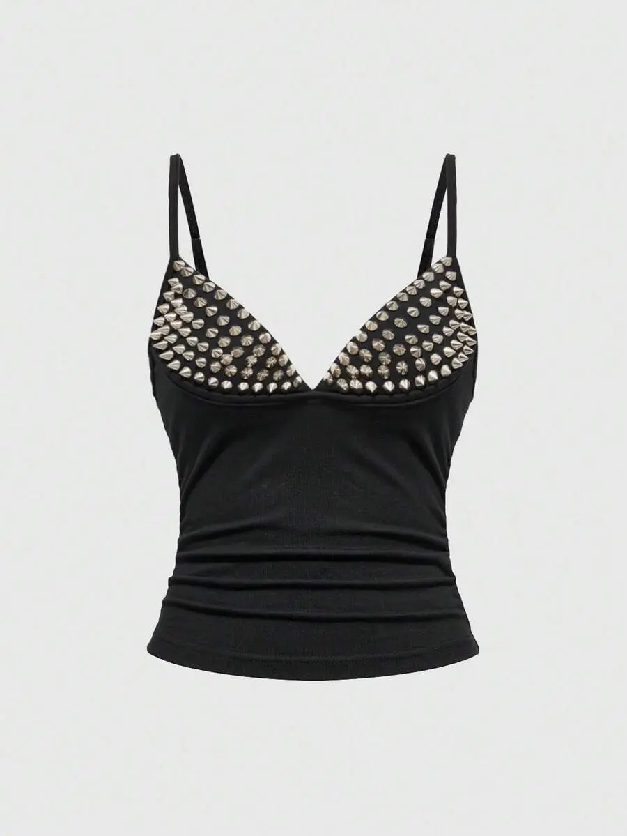 Grunge Punk Sexy Halloween Dark Punk Rivet Patchwork Women Top