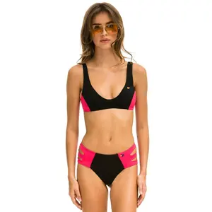 COLOR BLOCK BRALETTE BIKINI TOP - BLACK // RED