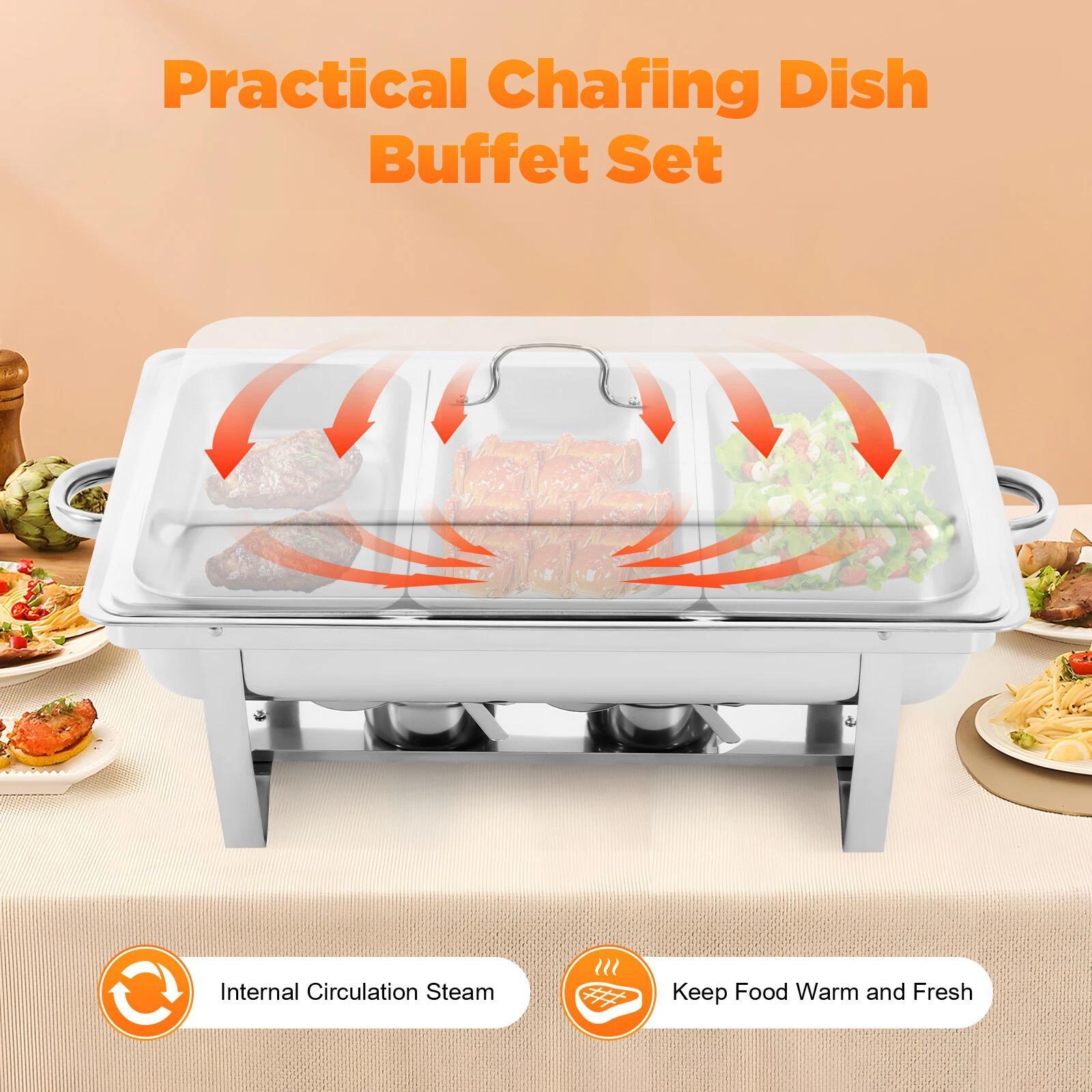 3 Pan Chafing Dish Buffet Set Stainless Steel Food Warmer Set Rectangular Buffet Server with Lid