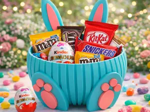 Easter Bunny Candy Gift Basket - Lightweight, Waterproof, Reusable Treat Holder & Decor Storage Box for Party Supplies, Home Organizing