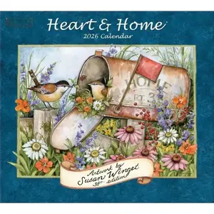 Heart & Home 2026 Wall Calendar – 13.4? × 12?, 12-Month Calendar with Stapled Binding, Linen-Embossed Art by Susan Winget, Calm Home & Garden Imagery