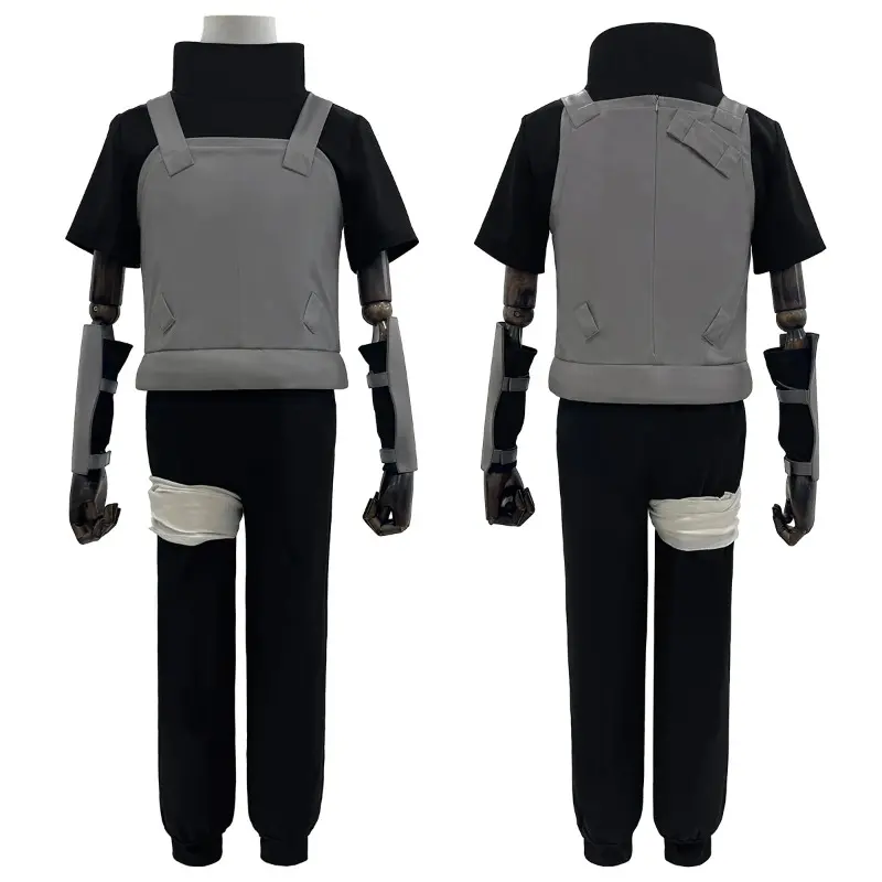 Anbu Cosplay Costume Set, 4-Piece Lady's Uchiha Itachi Woven Outfit with Faux Leather Vest for Halloween Events, Wool, Leather & Faux Leather