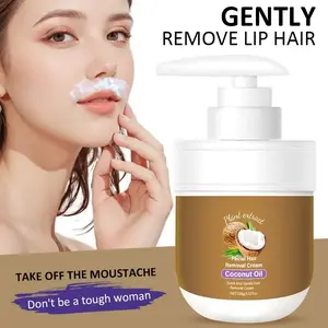 Coconut Oil Hair Removal Cream - Gentle & Painless Full Body Depilatory for Face, Arms & Legs Painless Hair Remover