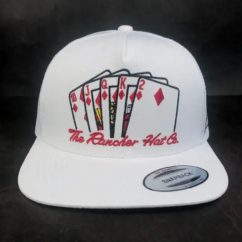 The Rancher Hat Co White Trucker Hat Poker Cards Mesh Snapback Cap for Men Women