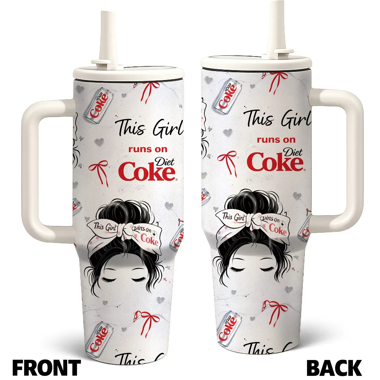 1 Pc Mikenda 40-Oz Stainless Steel Tumbler with Handle and Straw, "This Girl Runs on Diet Coke" Funny Design, Double-Wall Vacuum Insulated Mug, Insulated Drinkware, Keeps Hot 12H Cold 24H, Kitchen Must-Haves, Gift for Women Mom Birthday