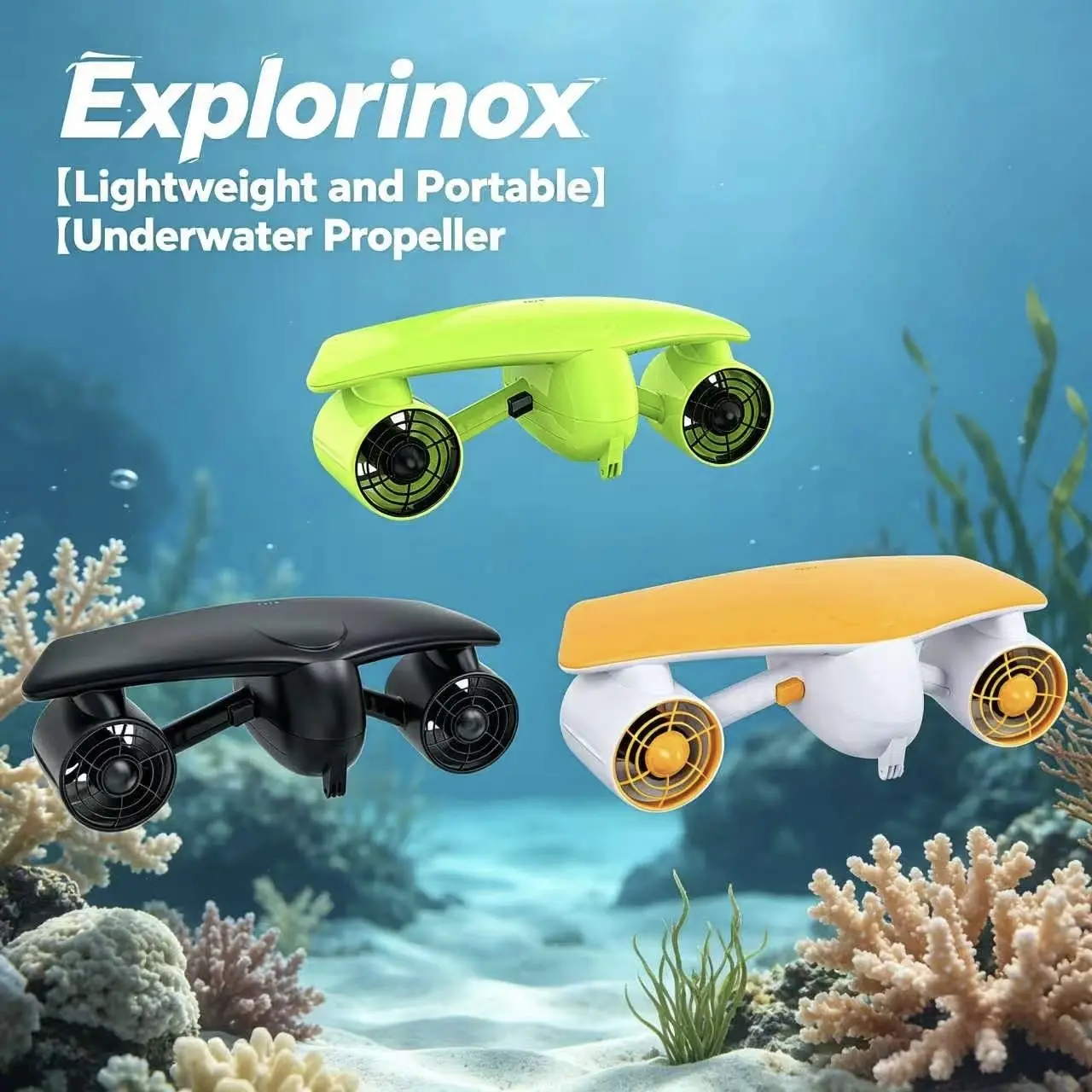 Explorinox IP68 Underwater Scooter with Action Camera Mount – 2 Speed Modes, 164ft Depth, 60Min Runtime, Safe for Kids