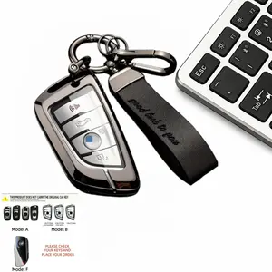 Luxury-Style Zinc Alloy Leather Car Remote Key Cover, High-End Key Case Shell with Hook and Buckle Accessories, Compatible with BMW 2 Series, 3 Series, 4 Series, 5 Series, 6 Series, 7 Series, X Series, 320i, 530i, 550i, F20, F21, F30, F31, F25, F01, F02