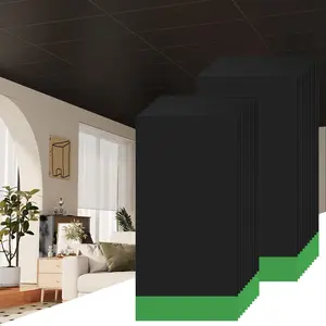 LooYee Black Ceiling Tiles, 20 PCS 2x4 FT PVC Waterproof Ceiling Panels Fire-Rated Reusable No Sag and Breakage Ideal for Bedroom Living Room Basement Bathroom Commercial Space Cover 160 Sq.Ft