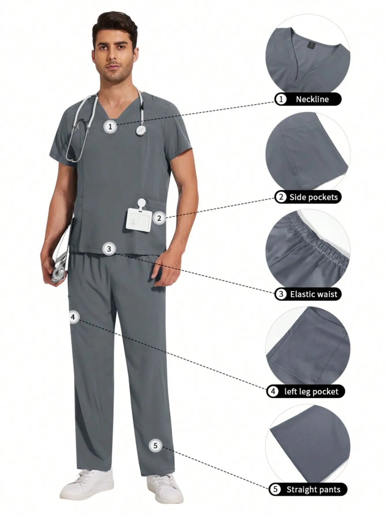 Professional Beautician Workwear Set, Men's SPA Massage Uniform, Top+Pants Suit, Comfortable Salon Staff Skin-Care Outfit