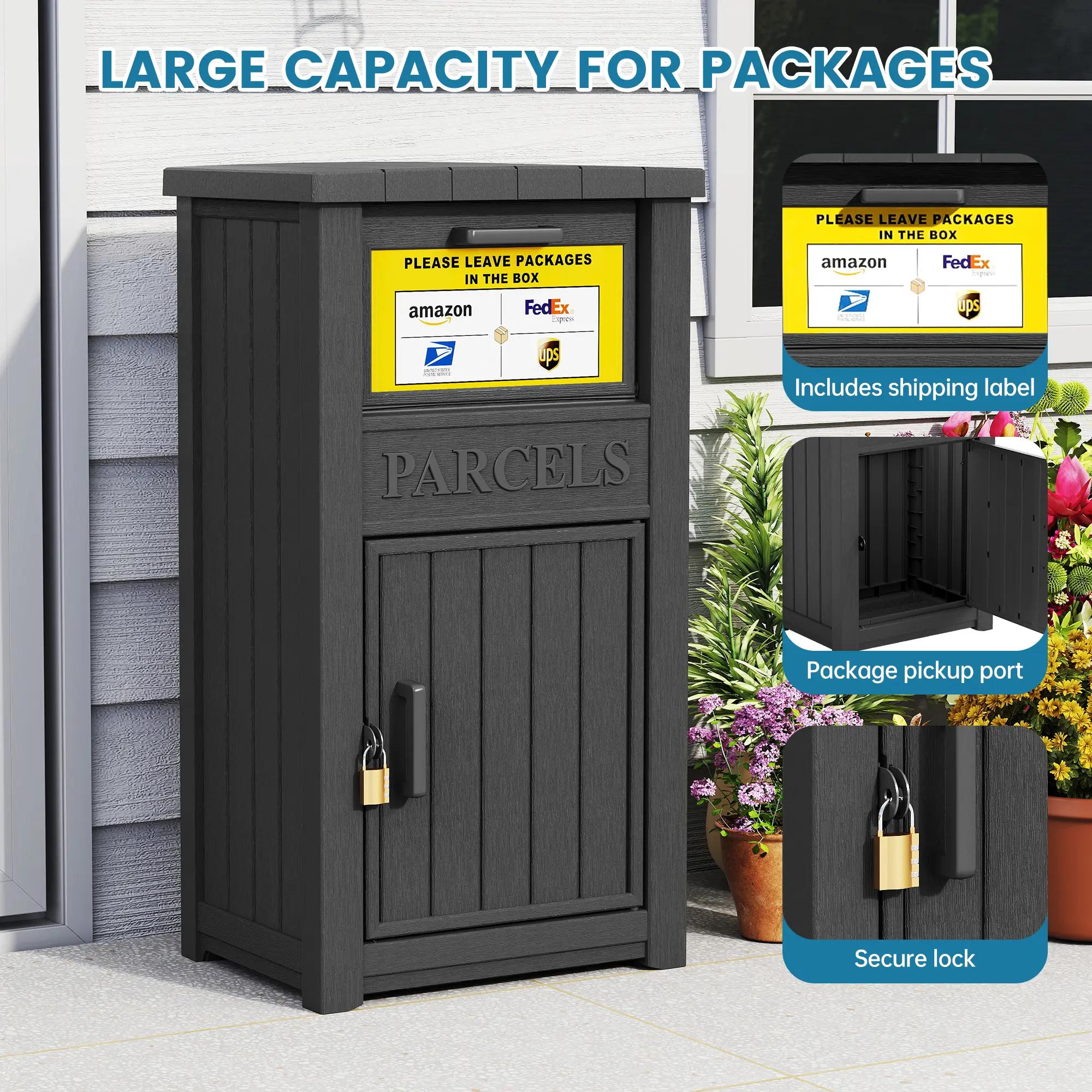Heavy-Duty Weatherproof Lockable Package Delivery Box – Secure Outdoor Parcel Storage for UPS, FedEx, USPS,Summervibes