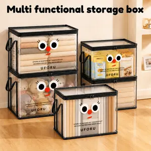 UFORU Student Two-piece Book Storage Boxes,13.39 in x 9.84 in x 9.84 in PVC Transparent Foldable Bag,for Dolls & Books,Classroom Home Organizer Box,clear storage organizer#SummerWins#DFYD