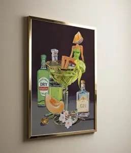 [SALE UP TO 50% + FREE SHIP] Kyoto Melon Cocktail Girl Art Print Retro Japanese-Inspired Bar Cart Decor, Pop Art Mixology Poster