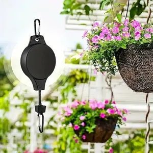 Plant Pulley, 2/4 Counts Retractable Plant Hanger, Easy Reach Hanging Plant Hanger for Garden Pot, Flower Basket and Bird Feeder, Adjustable Hanging Ropes Outdoor Metal Planter Metal Patio Planter Outdoor Planters