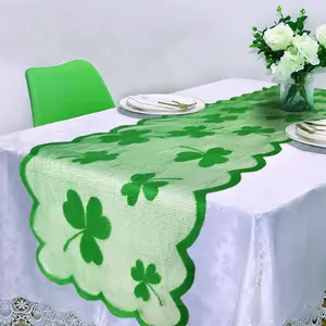 Clover Pattern Lace Table Flag, Rectangular Tablecloth, Table Decoration Supplies for Home Kitchen Dining Room, St. Patrick's Day Decorations, Table Runners