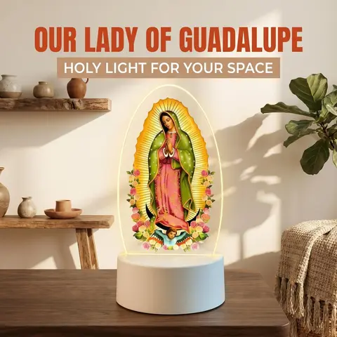 Sacred Our Lady of Guadalupe 20 in Plastic LED Prayer Lamp - 3-Color USB Warm LED Light, Religious Decoration, Indoor Home Decor for New Homes, Worship Essential Supply
