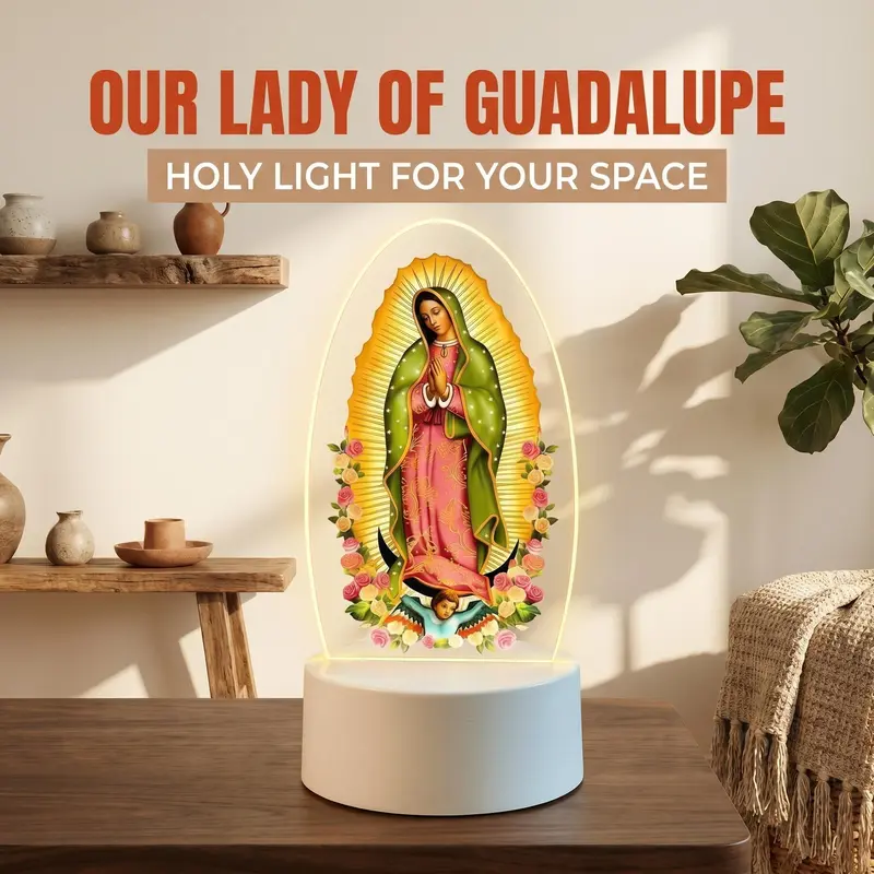 Sacred Our Lady of Guadalupe 20 in Plastic LED Prayer Lamp - 3-Color USB Warm LED Light, Religious Decoration, Indoor Home Decor for New Homes, Worship Essential Supply