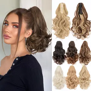 Snoilite 14 Inch Short curly ponytail Hair Extensions for Women - Claw Clip in Ponytail Extension, Curly Wavy Pony Tails Hair Extensions, Synthetic Claw Clip Ponytail Extension for Women woman lady girl