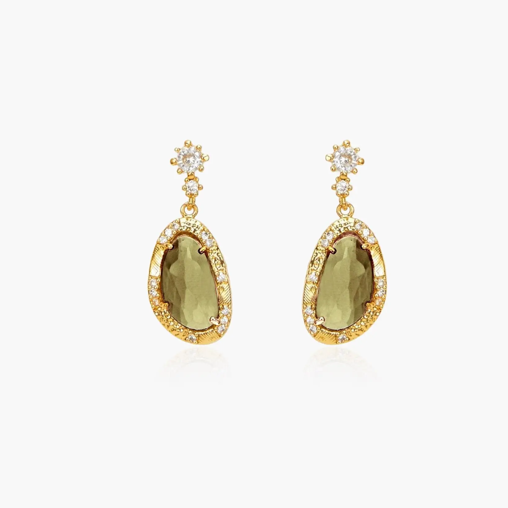 en route 18K Gold Plated Verdant Dreams Earrings, Elegant Drop Silhouette with Vibrant Green Crystal Accents, Lightweight Construction with Secure Fastening for All-Day Comfort, Sophisticated Jewelry Perfect for Elevated Styling & Modern Daily Wear