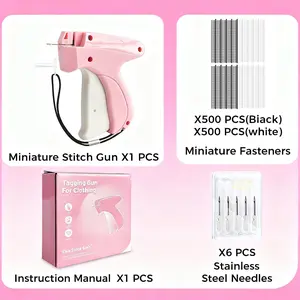 Handheld Tag Attacher Gun - Compact Hard Plastic 1-Count Quick Clothing Repair Tool with 6-Count Needles, 1000 Barbs Fasteners, 5mm Sewing Supplies Crafts Kit for Retail Price Tagging, Fabric Fixing