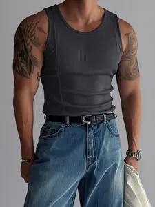 Men's Ribbed Tank Top, Slim Fit Round Neck Sleeveless Gym Shirt, Ideal for Casual and Sports Occasions, Comfortable and Stylish