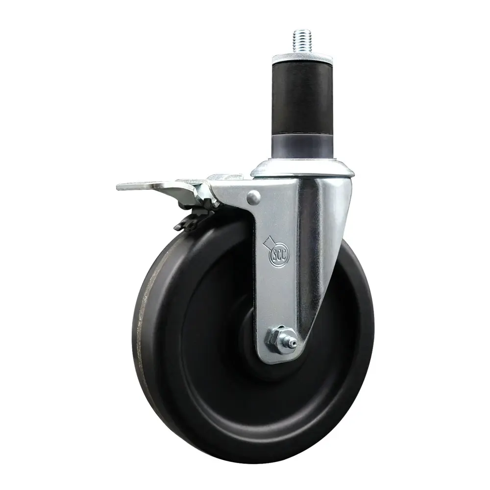 Service Caster SCC-EXTTL20S615-PHR-158 Phenolic Swivel Expanding Stem Caster, 300 lbs Capacity, Metal Roller Bearing, 6x1.5 in. Black Wheel, 1.63 in. Stem, Total Locking Brake for Shop Projects, Work Tables, Casters