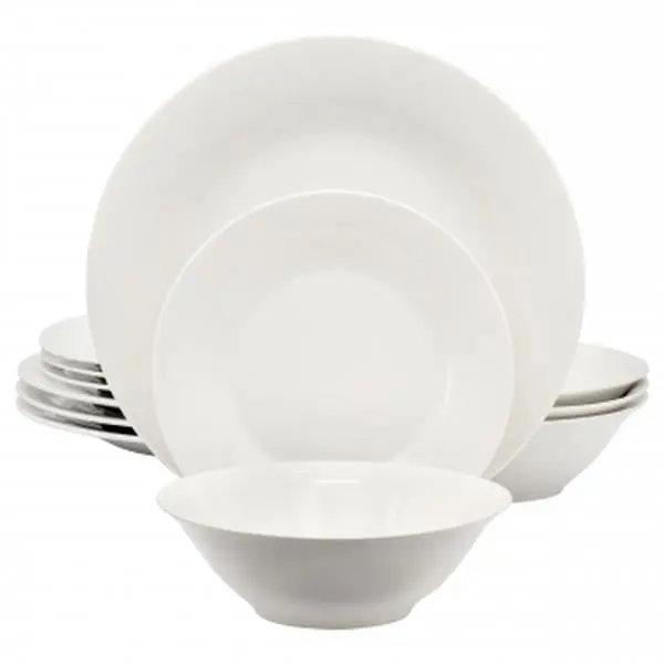 Gibson Home 12-Piece Minimalist Everyday Round Shape Fine Ceramic Dinnerware Set, White - Microwave-Safe, Smooth Center, Includes Dishes, Plates