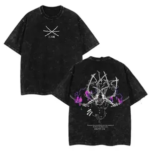 Roronoa Zoro - One Piece Edition Double Printed Oversize Lightweight Acid Washed Tee Anime Mange Vintage Design Top Cotton Anime Classic Streetwear T-Shirt Clothes Menswear Womenswear.