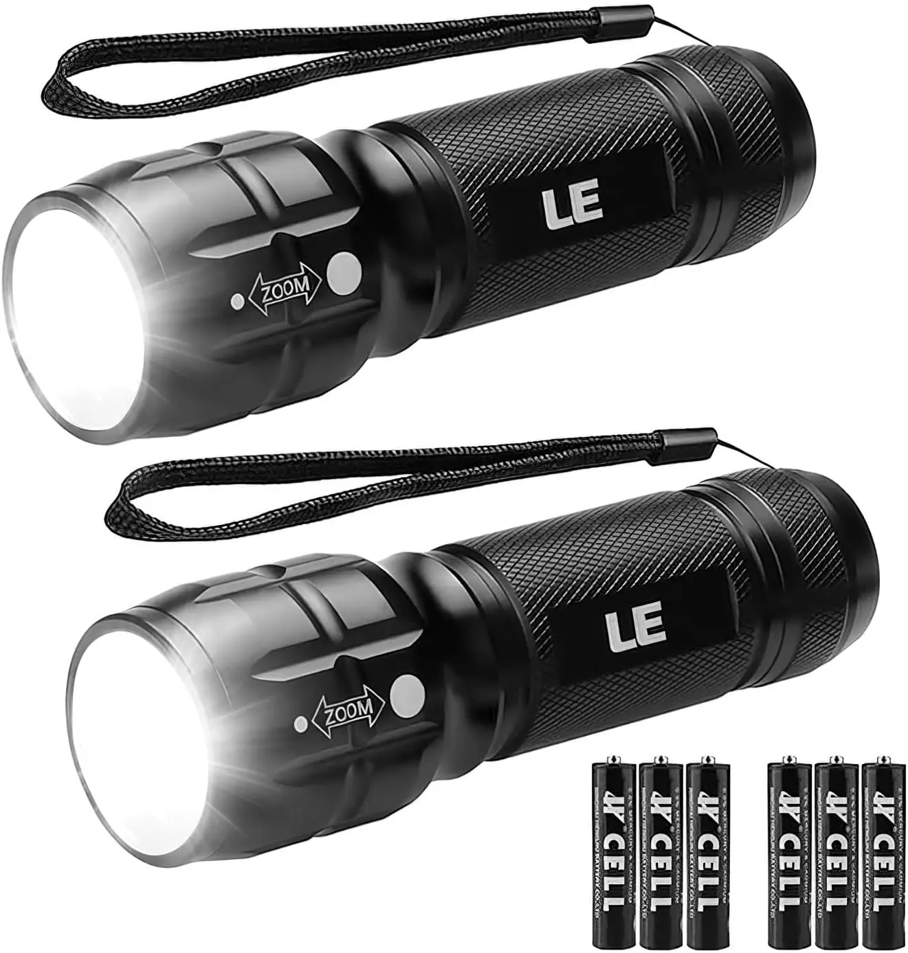 Lighting EVER 2-Pack Super Bright Handheld LED Flashlight (LE1000) - Compact Aluminum Pocket-Size Lightweight Torch, A++ Energy Class, 6 AAA Batteries Included, Ideal for Camping, Cycling, Super Bright Flashlight