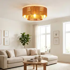 20'' Rattan Boho Ceiling Fan with Light Flush Mount, Layered Caged Fandelier with Remote, 6 Speeds Reversible, E26 Base, for Living Room, Bedroom, Kitchen