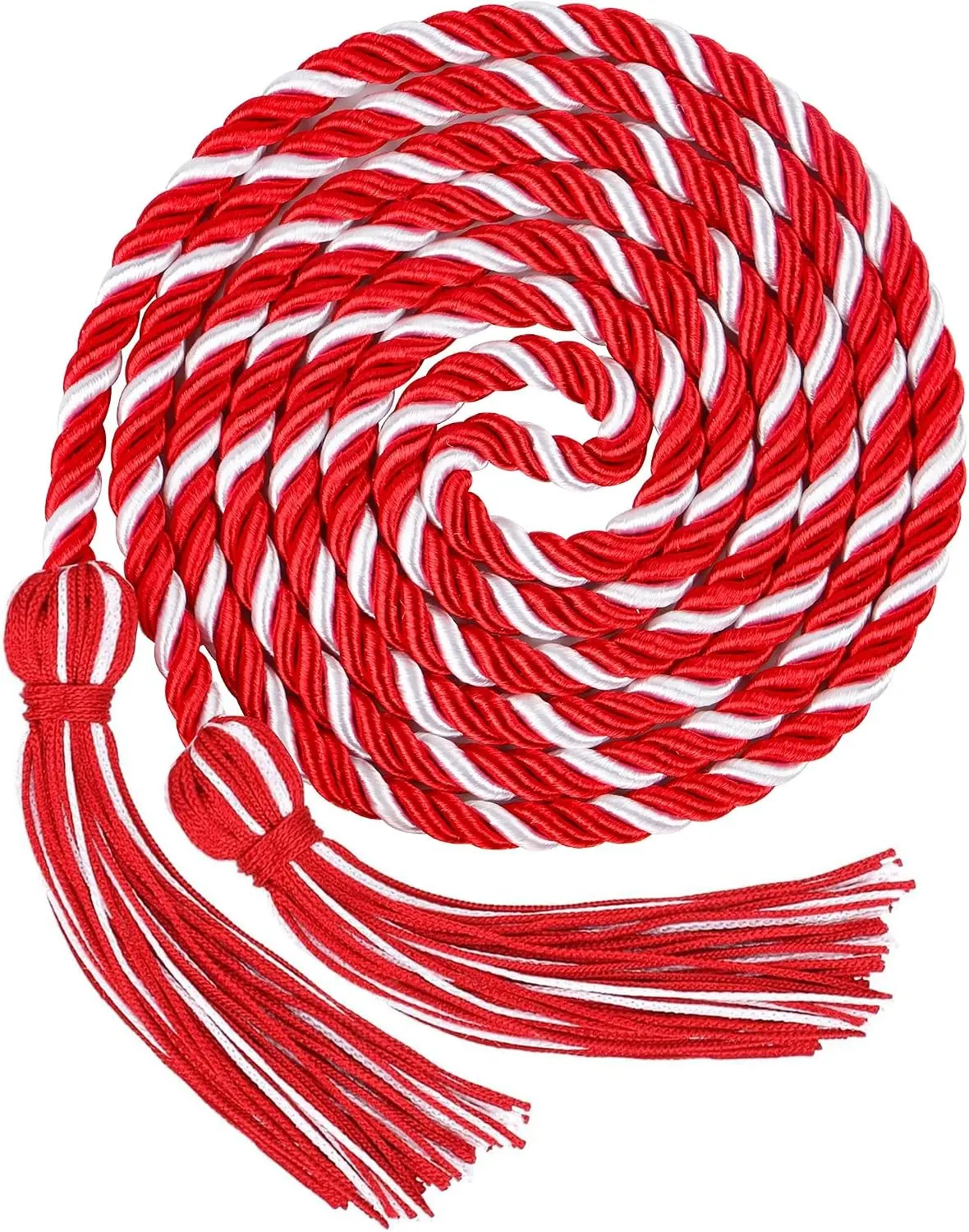 Graduation Honor Cord Class of 2026 Red & White 67" Long Braided Cord with Tassels Premium Polyester Commencement Cord for Bachelor Master Doctoral Gown