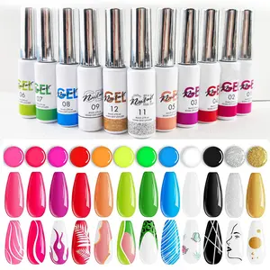 12 Colors Line Gel Set, 12pcs/set Soak off UV Gel LED Lamp Manicure Nail Art Gel, Nail Art & Nail Polish for Women & Girls Metallic Finishes
