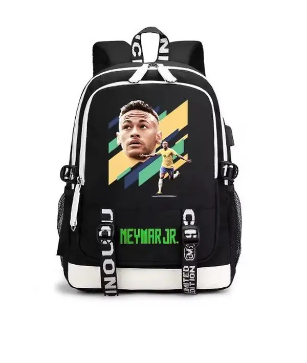 Unisex Neymar Print School Backpack for Students, 2026 Casual Backpack with USB Port