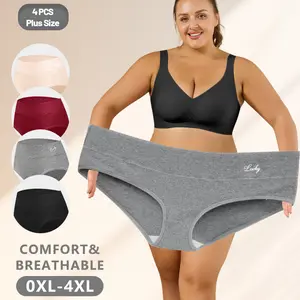 QUASTI Women's Large Size High Waisted Cotton Underwear Soft Breathable Panties Stretch Briefs Ladies Panties 4 Pack