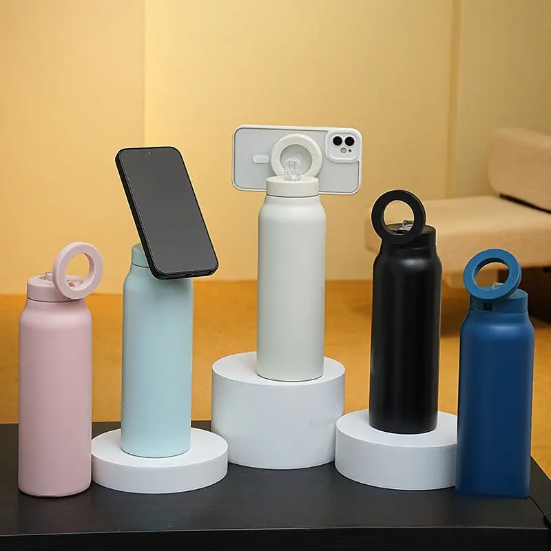 Magnetic Insulated Water Bottle with Phone Holder