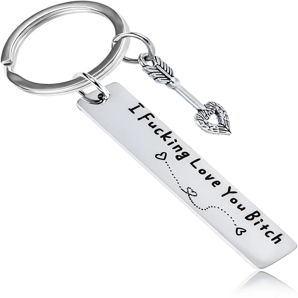 Women's Plain Stainless Steel Double Ring Keychain with Heart Charm - Funny Engraved BFF Gift Message, Female Friendship Keychain, Best Friend Birthday Gift, Durable Daily Use Accessory