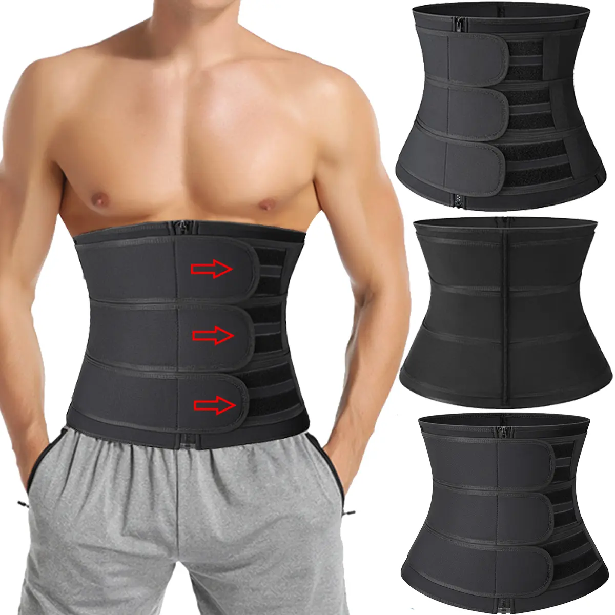 1/2/3/4 Pack Menswear Body Shaper Waist Trainer Sports Sauna Girdle Shapewear Cincher Gym 3-Belts Tummy Control Workout Athletic Trimmer Bands Compression Fabric Polyester Stretchy